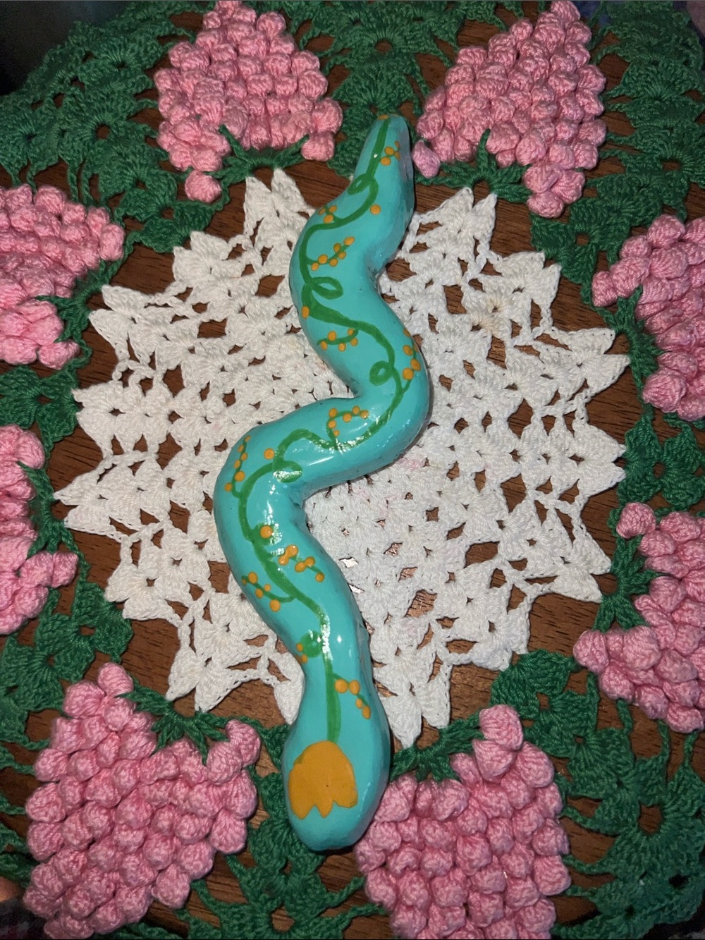 Hand-Painted Turquoise Ceramic Snake Figurine